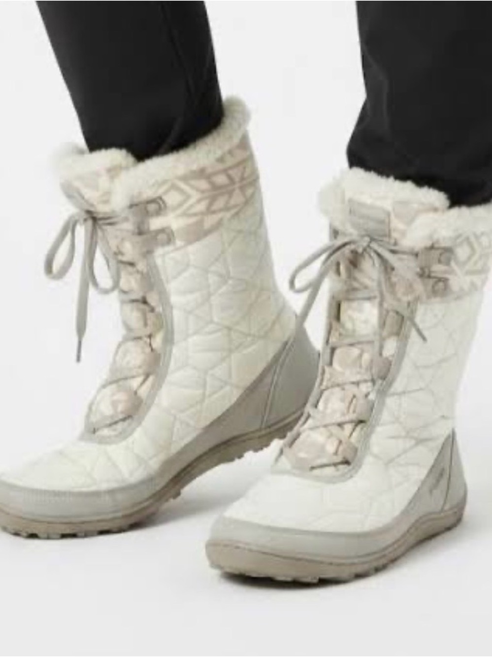 Columbia Cream Quilted Faux-Fur Lace-Up Winter Boots